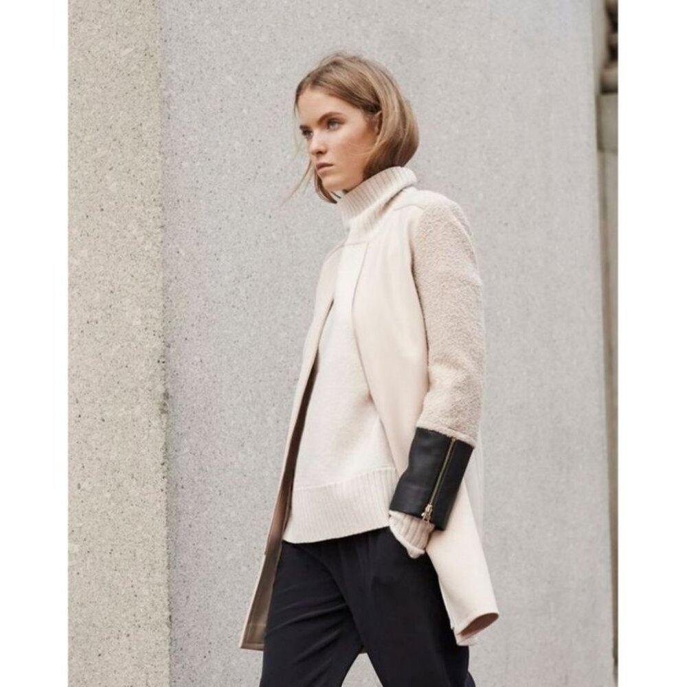 Club Monaco Faye Coat Leather Cuffs Cream Black / Size Small